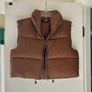 Brown Cropped Puffer Vest